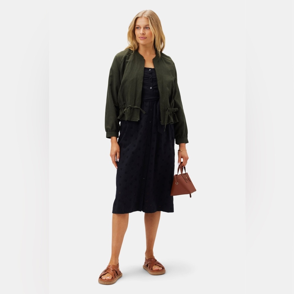 AMOUR VERT Irene Organic Cotton Eyelet Midi Dress Black Women Size XS NWT - Picture 7 of 16